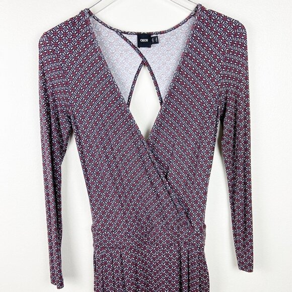 ASOS | Navy Red Tan Fitted Wrap Stretch Jumpsuit 4 - Picture 3 of 8